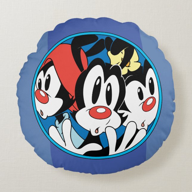Animaniacs | Cirkel Warner Siblings Grafisch Rond Kussen (Voorkant)