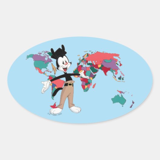Animaniacs | Wereldkaart Yakko Grafisch Ovale Sticker (Voorkant)