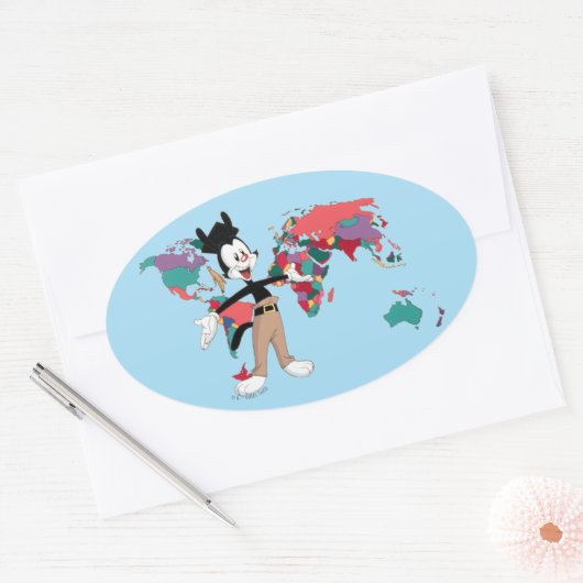 Animaniacs | Wereldkaart Yakko Grafisch Ovale Sticker (Envelop)