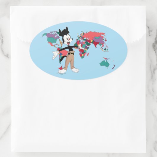 Animaniacs | Wereldkaart Yakko Grafisch Ovale Sticker (Tas)