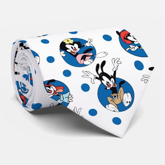 Animaniacs | Yakko, Wakko & Dot Circle Pattern Stropdas (Opgerold)