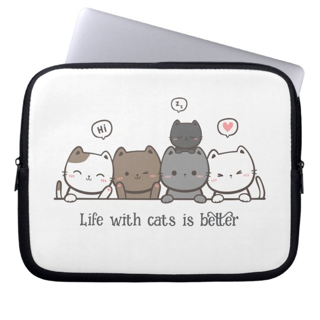 Animated Cat Laptop Sleeve, cat lover Custom Gift  Laptop Sleeve (Voorkant)