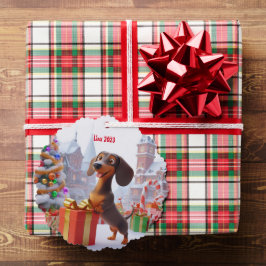 Animated Dachshund Puppy gepersonaliseerd Ornament Kaart