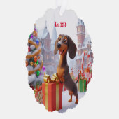 Animated Dachshund Puppy gepersonaliseerd Ornament Kaart (Rechts)