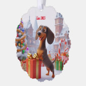 Animated Dachshund Puppy gepersonaliseerd Ornament Kaart (Links)