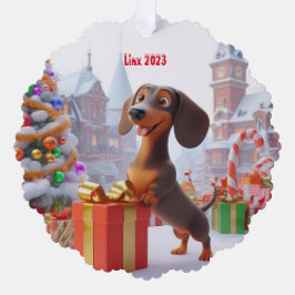 Animated Dachshund Puppy gepersonaliseerd Ornament Kaart
