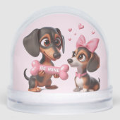 Animated Dachshund Valentine Sneeuwbol (Voorkant)