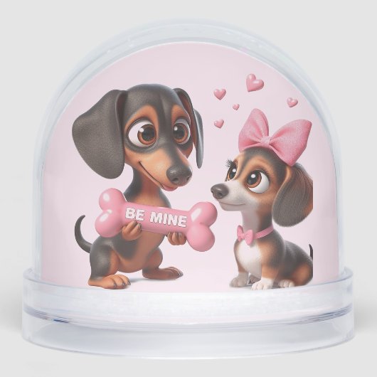 Animated Dachshund Valentine Sneeuwbol (Voorkant)