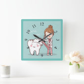 Animated Dentist with Tooth Vierkante Klok (Huis)
