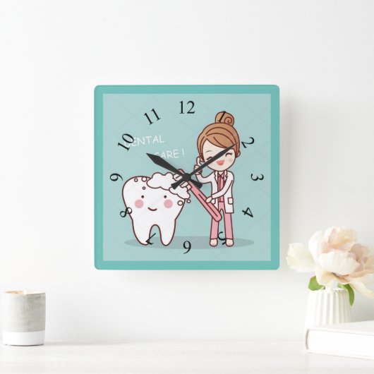 Animated Dentist with Tooth Vierkante Klok (Huis)