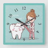 Animated Dentist with Tooth Vierkante Klok (Voorkant)