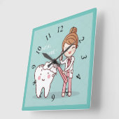 Animated Dentist with Tooth Vierkante Klok (Hoek)