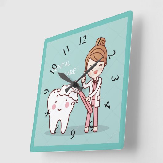 Animated Dentist with Tooth Vierkante Klok (Hoek)