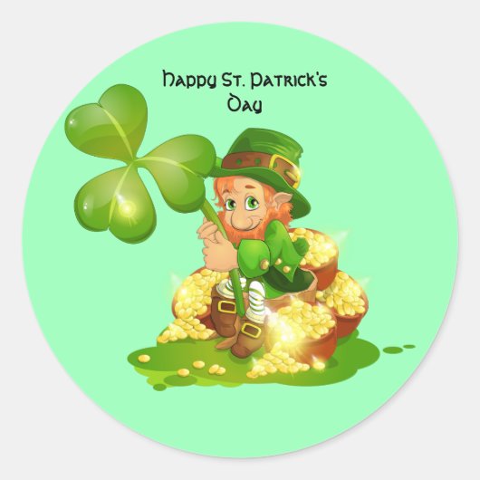 Animated Irish Leprechaun Ronde Sticker (Voorkant)