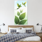 Animated patterns of leaves and birds canvas afdruk (Insitu (Slaapkamer))