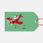 Animated Santa en zijn vliegtuig Cadeaulabel (Voorkant (Horizontaal))