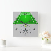 Animated Tennis Court en rackets Vierkante Klok (Huis)