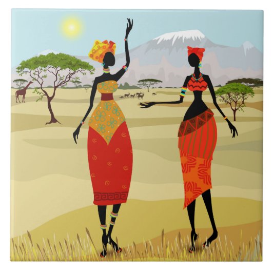 Animatie door vrouwen in Kenia Tegeltje (Voorkant)