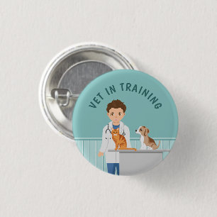 Animatie Jongen Dierenarts En Tekst Dierenarts In  Ronde Button 3,2 Cm