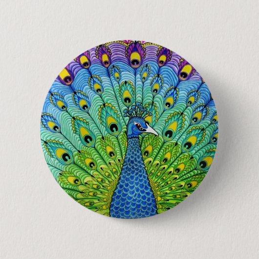 Animatie van peacock-vogels ronde button 5,7 cm (Voorkant)