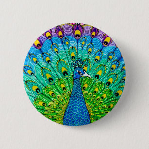 Animatie van peacock-vogels ronde button 5,7 cm