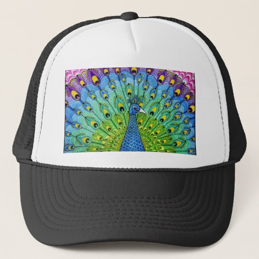 Animatie van peacock-vogels trucker pet (Voorkant)