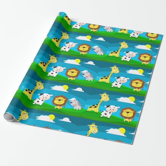 Animatiefiguren van dieren cadeaupapier (Uitgerold)