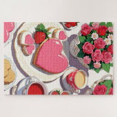 Anime aardbei en hartvormig dessert kunst legpuzzel (Horizontaal)