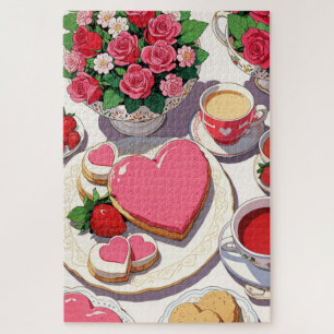 Anime aardbei en hartvormig dessert kunst legpuzzel