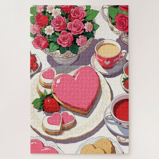 Anime aardbei en hartvormig dessert kunst legpuzzel (Verticaal)