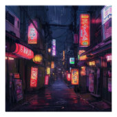 Anime Aesthetic City Street bij Night Neon Sign Perfect Poster (Voorkant)