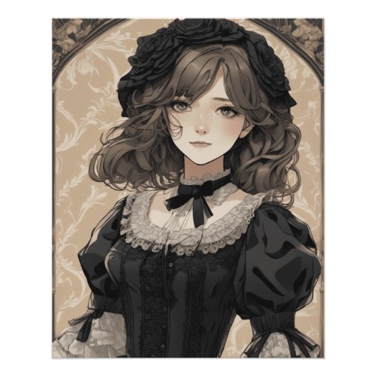 Anime AI Wonderland: Little Black Dress Perfect Poster (Voorkant)