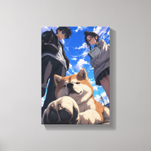 Anime akita en zijn vrienden canvas afdruk