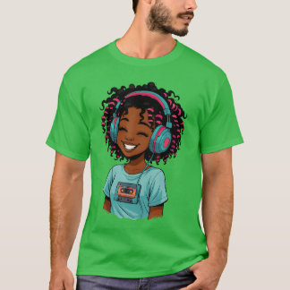 Anime and Music Afro Black Girl Women Anime Africa T-shirt