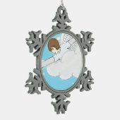 Anime Angel Boy komt uit wolken Tin Sneeuwvlok Ornament (Links)