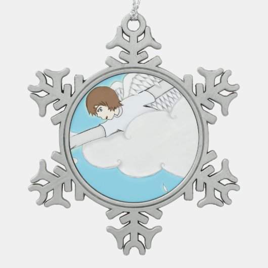 Anime Angel Boy komt uit wolken Tin Sneeuwvlok Ornament (Voorkant)