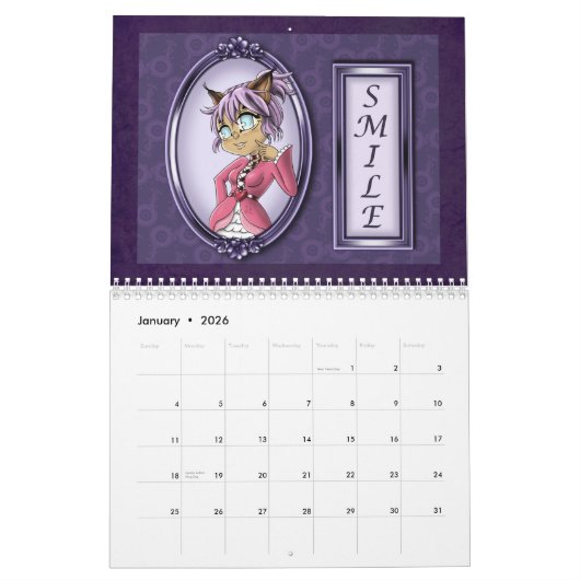 Anime Animal 2026 Positieve Kalender (Jan 2026)