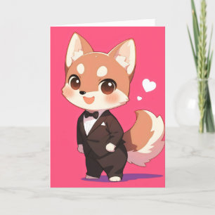 Anime Animal Fox Suit Feestdagen Kaart