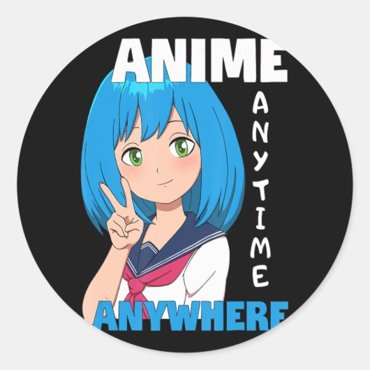Anime Anywhere Anime Girl Ronde Sticker (Voorkant)