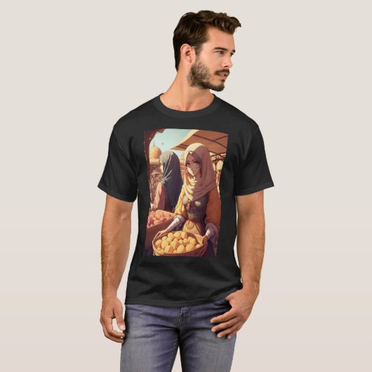Anime Arab Women on a Bazar in Middle Eastern City T-shirt (Voorkant volledig)