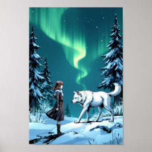 Anime Arctische Wolf Aurora Wanddecoratie Poster