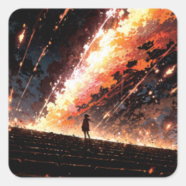 Anime art with vibrant sky vierkante sticker