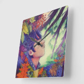 Anime Artwork Male Forest - Japan Manga Style Vierkante Klok (Hoek)