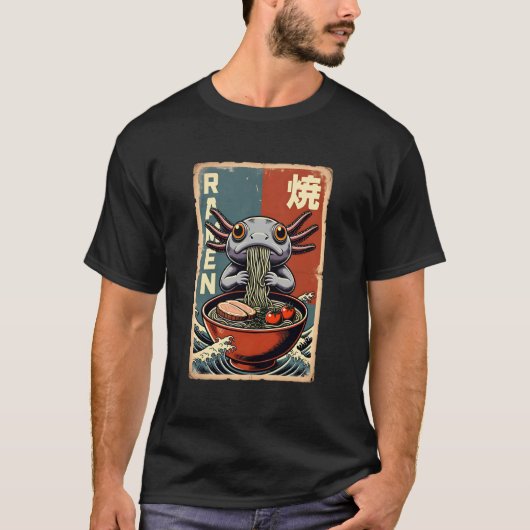 Anime Axolotl Eating Ramen Japanese Cute & Funny K T-shirt (Voorkant)