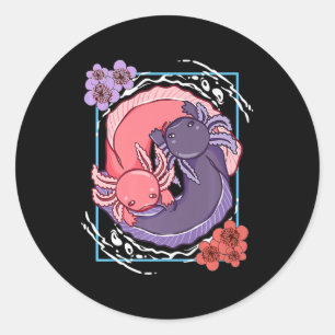 Anime Axolotl Waifu die van Anime Ramen en Sketc h Ronde Sticker
