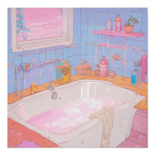 Anime Badkamer Esthetische Art Print Perfect Poster (Voorkant)