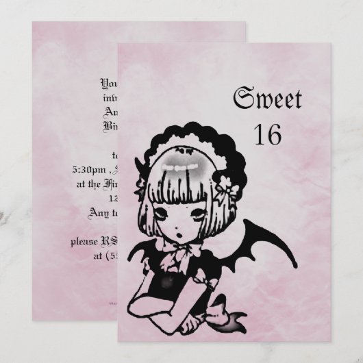 Anime Bat Girl Gothic Fantasy Sweet 16 Birthday Kaart (Voorkant / Achterkant)