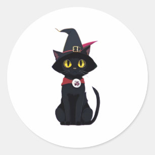 Anime Black Cat met een Witchs Pet (Pompoen) Ronde Sticker