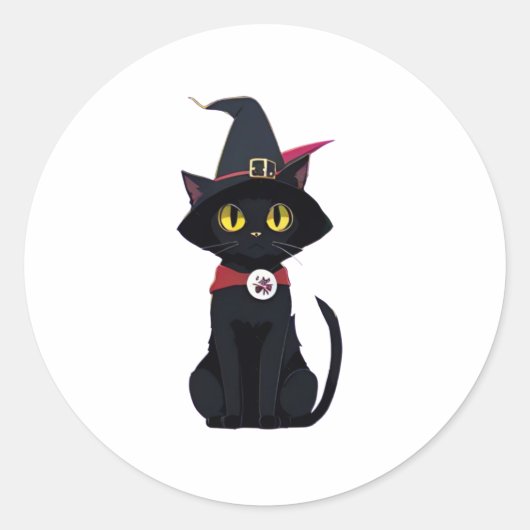 Anime Black Cat met een Witchs Pet (Pompoen) Ronde Sticker (Voorkant)