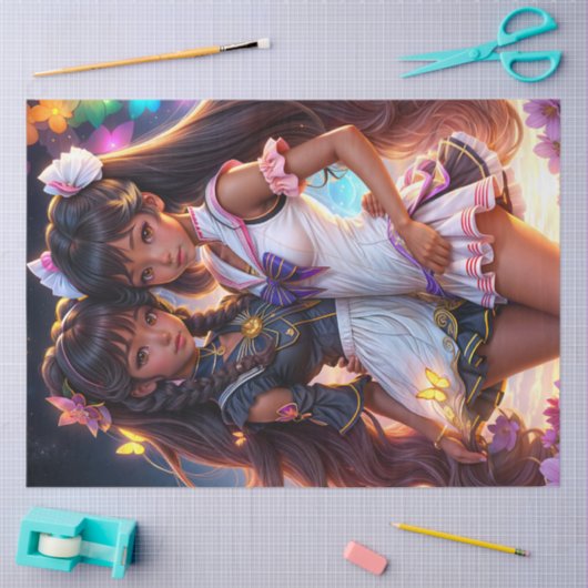 Anime Black Girl Vrienden Tissuepapier (Craft)